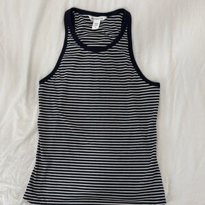 Athleta Navy and White Striped Ribbed Tank Medium
